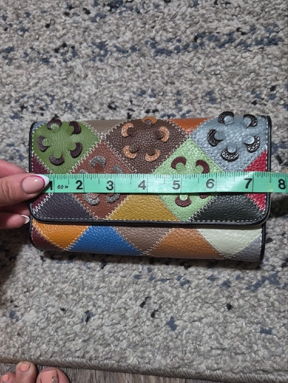 Multi-Color Patchwork Pleather Wallet Clutch - Picture 8 of 10